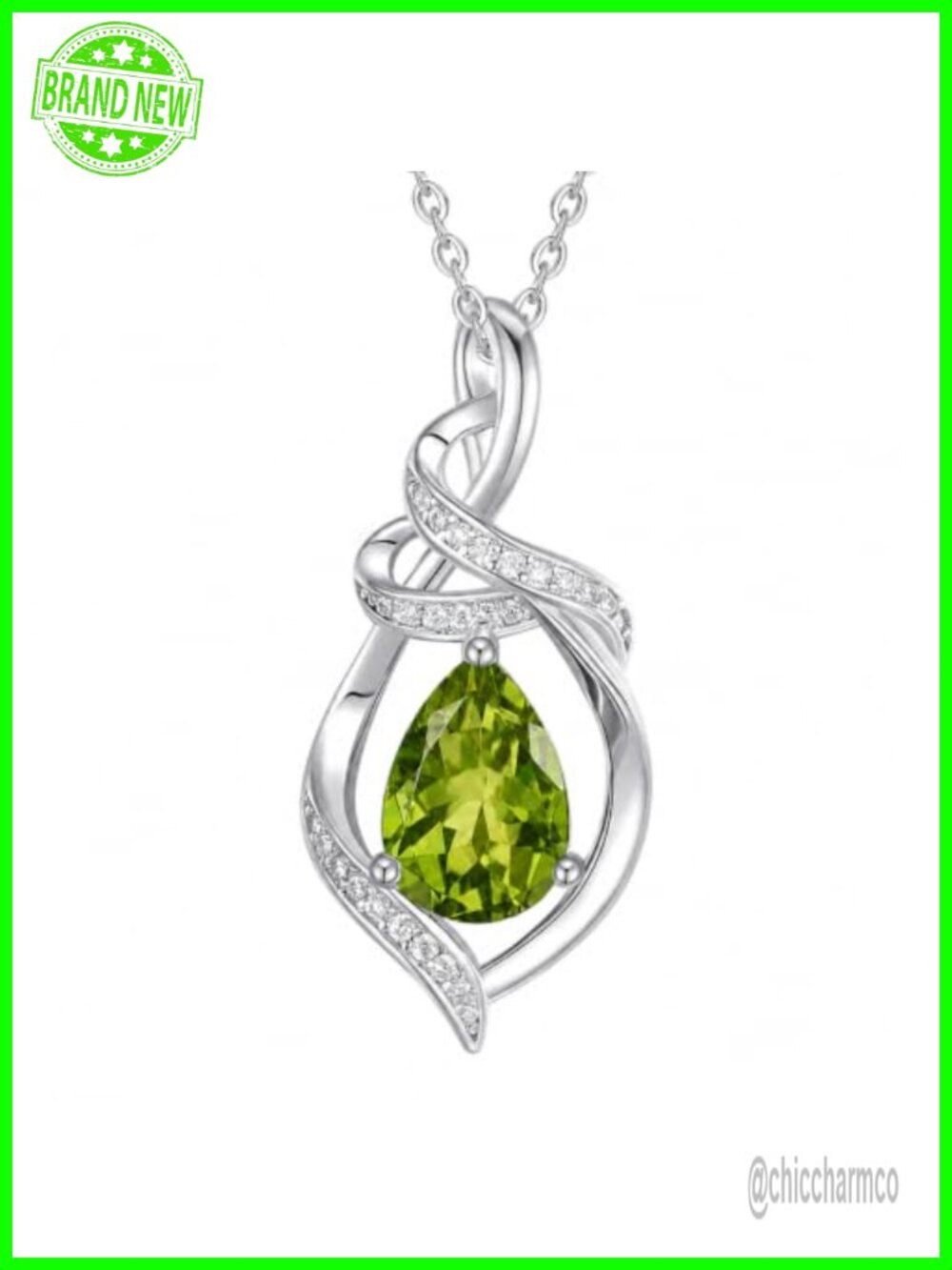 Sterling Silver Peridot Teardrop Pendant Necklace Adjustable